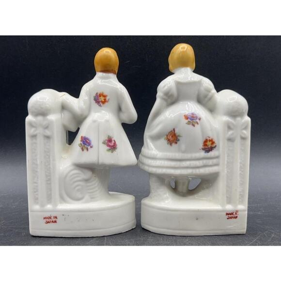 VTG Japanese Porcelain Colonial Man & Woman Bookends Hand-painted w/ 22K Gold - Picture 9 of 16